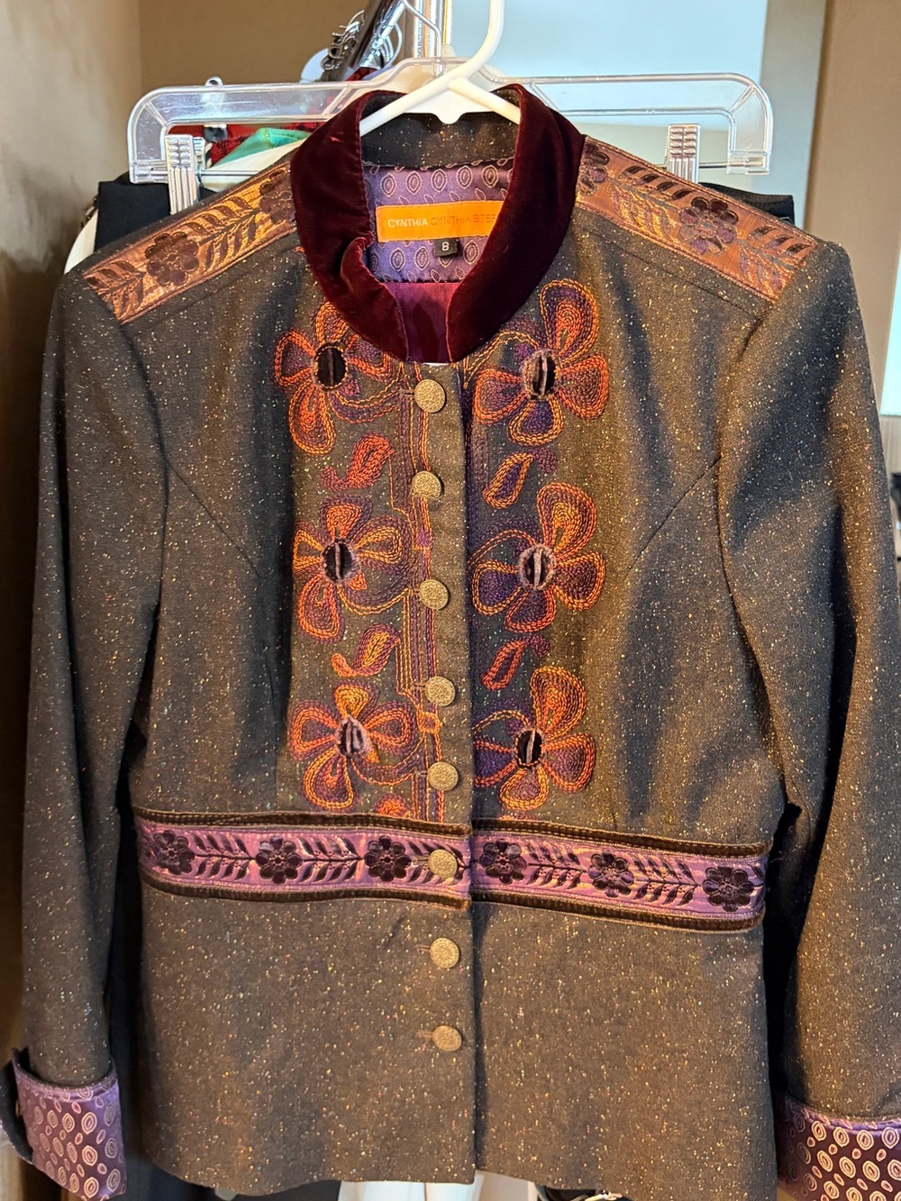 Cynthia Steffe Metallic Embroidered Floral Jacket - Purple Accents Bavarian  8